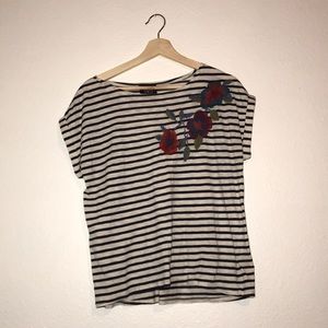 Back and white striped shirt with floral detailing